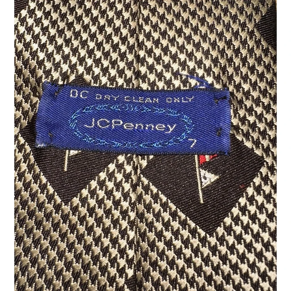 Vintage 70's JCPenney Golf Neck Tie‎ Classic Brown Houndstooth Polyester 4
